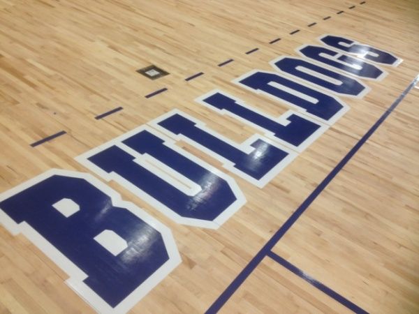 L.A. Tech gym floor bulldogs typography painting
