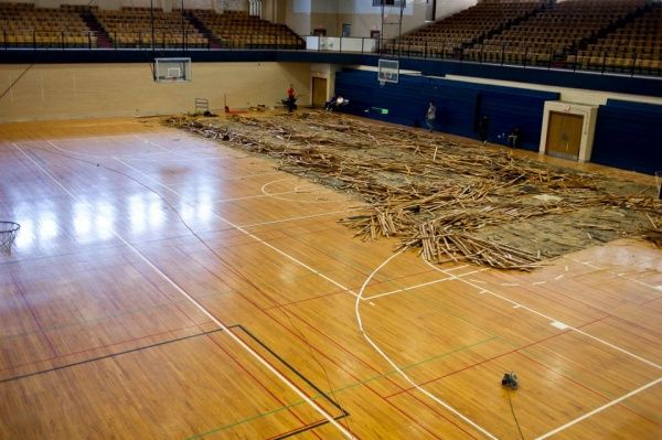 L.A. Tech gym floor in progress of being refurbished